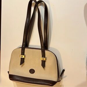 Vintage Designer Dooney & Bourke Cream and Brown Leather Handbag